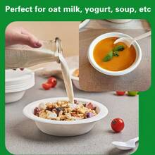 4/50/100 个 12 盎司（约 350 毫升）/17 盎司（约 500 毫升）一次性可堆肥纸碗，散装甘蔗渣碗，耐用碗，适合盛放麦片、零食、沙拉 - 白色 - 查看 6