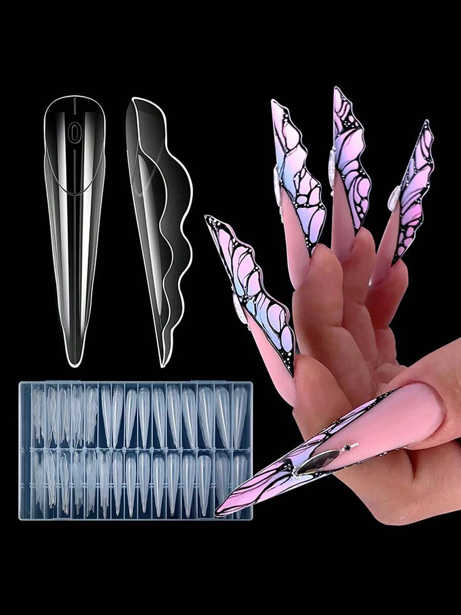 150 piezas/Caja Formas de extensión de uñas de mariposa reutilizables, Sistema de extensión de uñas de gel acrílico de cobertura completa, Herramienta molde de uñas superior, Molde de extensión de uñas de gel UV de construcción rápida, Suministros para extensión de uñas - transparente - Ver 1
