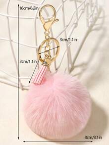 1pc Light Pink Small Tassel Faux Fur Ball Keychain, Bag Charm - Baby Pink - View 4