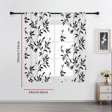 2片装黑白叶藤印花现代简约风格薄纱窗帘，100%涤纶面料，杆袋式设计，无衬里，90克/平方米，幅宽180厘米，适用于卧室、客厅、餐厅和浴室。 - 彩色 - 查看 11