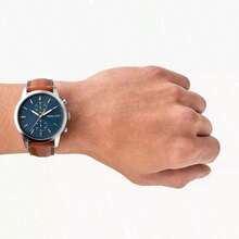 Fossil 男士石英皮革三针腕表，不锈钢表壳/防刮玻璃 FS5279/FS5280/FS5338/FS5436 - 淺棕色 - 查看 3