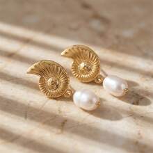 1件夏季沙滩贝壳珍珠耳环，适合女性沙滩度假、旅行、派对佩戴 - 彩色 - 查看 4