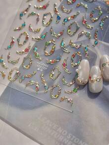 1片5D高品质水晶钻石美甲贴纸，可爱甜美风格美甲贴纸，宝石项链美甲贴纸，送给女孩的完美礼物，美甲用品 - 彩色 - 查看 4