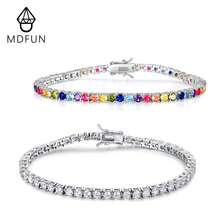 18K白金镀层2件套3毫米白色和彩色立方氧化锆网球手链套装，女士日常时尚首饰 - 白色+彩鋯 - 查看 1