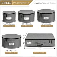 Sorbus China Storage Containers Hard Shell - Glass and Dish Storage Containers for Transport Moving Party - 5 Pc. Stackable Plate Storage Set for Dinnerware Mugs Cups - Felt Plate Protector included - Gris - Ver 2