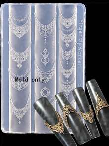 3D树脂硅胶模具，高透明蕾丝硅胶模具 - 欧式蕾丝设计，美甲装饰及可穿戴美甲模具工具，树脂液体模具，卡通领结美甲雕刻荷叶边翅膀模具，美甲师必备 - 彩色 - 查看 14