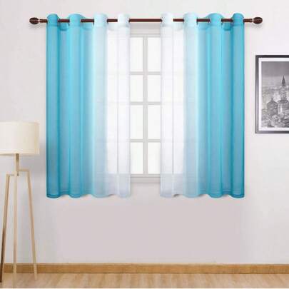 2pcs Ombre Sheer Curtains, Grommet Top, Suitable For Bedroom, Living Room, Home Decor, Room Decoration