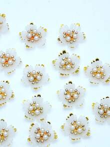 50pcs Gold Rimmed Rhinestone Flower Appliques, Suitable For Jewelry, Shoes, Clothing, Bags, Gifts - White - View 3