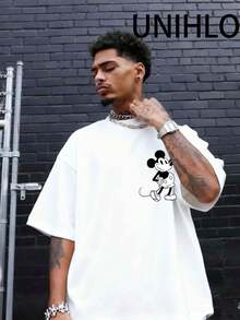 Disney UNIHLO Mickey  Print  Summer Casual Versatile Pure Cotton T-Shirt Suitable For Any Place - White - View 2