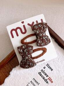 2个可爱米色布艺蝴蝶结发夹，自然风刘海夹，适合女孩 - 彩色 - 查看 4