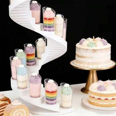 60/50/40/30/20/10pcs Round Slanted Mousse Cups, Dessert Cups, Milk Cups, Cake & Ice Cream Cups, Thick & Durable, Heat & Cold Resistant, Slanted Design For Direct Drinking, Transparent Cylindrical Slanted Rim Party Cups, Suitable For Weddings, Birthdays, Events, Restaurants, Christmas Themes