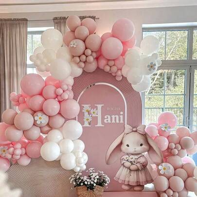 111pcs Pink And Sand White Balloon Arch Garland Made Of Latex, Perfect For Weddings, Back-To-School Events, Anniversaries, Showers, Gender Reveal Parties, Engagements, Birthdays, Mother'S Day, Graduations, Valentine'S Day, And As A Backdrop