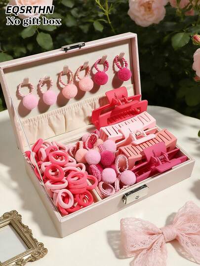 145-Piece Set Of Atmosphere-Enhancing Hair Accessories! Matte Large-Sized Clasp, Soft And Fluffy Hair Bow, And Seamless Hair String. This Is A Must-Have Hairstyle Accessory Set For Girls, Suitable For Various Daily Styling Combinations. It Is Suitable For Both Thick And Fine Hair. Pink And The Marquise Series (Without Gift Box Version)
