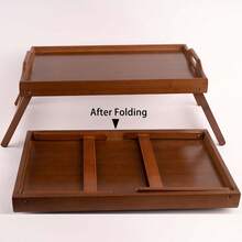 1pc, 19.69*11.81*1.57 Inch Bamboo Bed Tray Table With Foldable Legs, Suitable For Laptop, Breakfast, Sofa, Bed, Dining Table (Brown), Christmas Gift - Brown - View 4