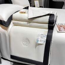 1 chiếc chăn bông màu trơn, nhẹ, thoáng mát và mềm mại, chất liệu polyester có thể giặt máy, phù hợp cho phòng ngủ và phòng khách trong mọi mùa (không bao gồm gối và vỏ gối) - trắng - Xem 6