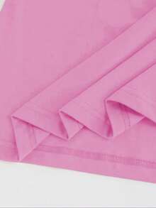 Damen Sommer Kurzarm T-Shirt, lockeres Oversized T-Shirt, Baumwoll-Strickstoff, modischer Streetstyle - Rosa - Übersicht 5