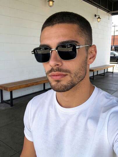 Retro Square Half-Frame Fashion Fashion Glasses, Metal Classic Style For Outdoor Travel Beach Vacation Casual Wear, Summer UV Protection Shades Unisex