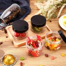 2 piezas de tarros de plástico transparentes, grandes contenedores redondos de plástico PET con tapas de rosca negras, recipientes de almacenamiento herméticos reutilizables, fáciles de limpiar, contenedores transparentes adecuados para la organización del hogar y la cocina - Negro - Ver 6