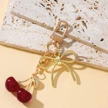 1个女士樱桃蝴蝶结金属钥匙扣 INS风可爱包包挂件 时尚包包配饰 女孩礼物 卡哇伊度假必备配饰 包包挂件 教师礼物 - 彩色 - 查看 1