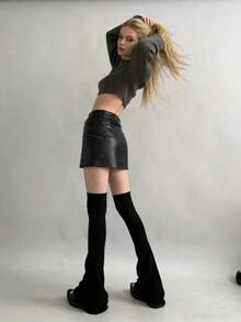 1 Pair Y2K Japanese Gyaru Leg Warmers, Black Slimming Knee High Leg Warmers, Versatile Bell-Bottom Stockings For Women - Multicolor - View 4