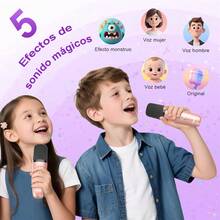 Máquina de karaoke, mini altavoz de micrófono de karaoke Bluetooth portátil con 2 micrófonos y luz, adecuado para todos los teléfonos inteligentes, perfecto para cumpleaños, reuniones familiares, fiestas (azul y rosa). - Azul - Ver 7