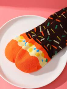 1 Pair New Interesting Multi-Color Donut Mid-Calf Socks Gift Box, Spring/Summer Unisex Sports Socks, Imaginative Food-Inspired Creative Design, Knitted Fabric, Long & Thick Soft & Comfortable, Perfect Gift For Birthday, Valentine's Day, Easter, Festival, Carnival, Dates, Parties, Holidays, Unique Fashion Quirky Daily Casual Wear Socks, Food-Themed Outfit, Suitable For All Seasons, Great Gift For Couples, Friends, Vacation, Outdoor Sports, Gym, Home, Office, Etc. - Chocolate Brown - View 8