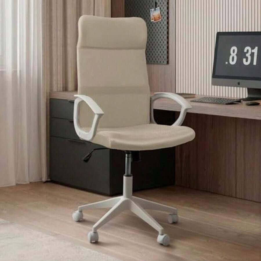 MAGMALIFE Silla de Oficina Ergonómica con Reposacabezas Respaldo de Malla Transpirable Altura e Inclinación Ajustables Reposabrazos Abatibles y Ruedas 360° Silenciosas Soporta 150kg Beige - Beis - Ver 1