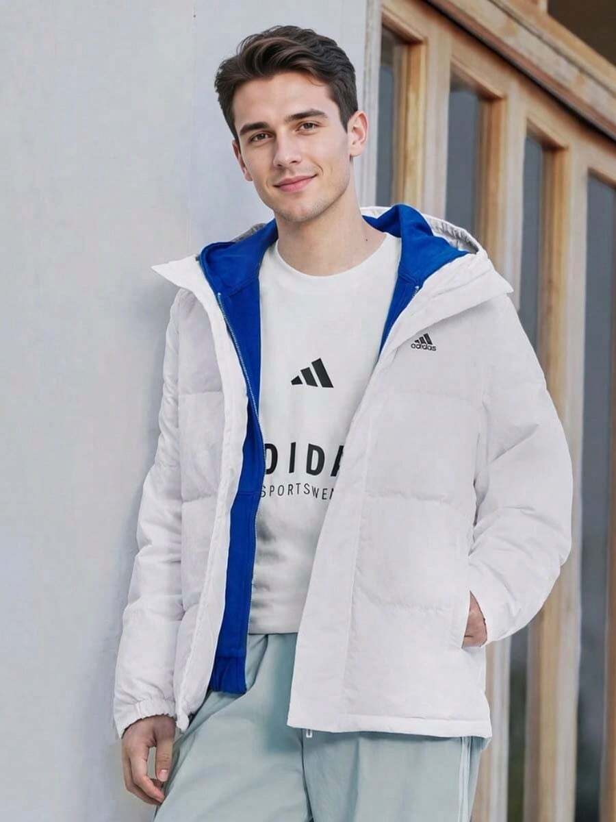 Adidas Regular Daily Logo Print Long-Sleeve Hooded Puffer Jacket For Men - White - View 1