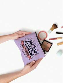 Best Godmother' Pattern Cosmetic Bag, Gift For Girls, Cute Retro Minimalist Letter Print Pouch, Small Items Storage Bag, Makeup Organizer Bag, Toiletry Bag, Foldable Lightweight Storage Bag, Minimalist Shopping Bag, Teacher's Day Gift Clutch, Suitable For Personal Travel Cosmetics Storage, Mother's Day Gift - Multicolor - View 15