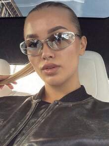 1pc Y2K Chic Millennium Girl Metal Frame Fashion Glasses - Silver - View 3