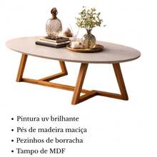 Mesa de Centro Oval Classic Sala Moderna Pés de Madeira Maciça - Nature - Visão 3