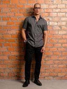 Men's Short Sleeve Shirt Premium Quality Light And Fresh Fabric Easy To Iron - 淺灰色 - 查看 3