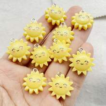 10个彩色树脂可爱卡通向日葵吊坠，时尚DIY耳环首饰，节日主题 - 太陽花 - 查看 7