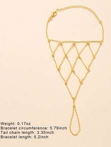 1pc New Bridal Mesh Finger Chain, European And American Elegant Niche Rhinestone Hand Chain Accessory, Steel Bead Bracelet For Women - Grid - View 3