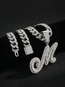 嘻哈风镶钻链，配定制草书字母吊坠，镀金项链，个性化首字母首饰 - 嘻哈字母項鍊 - 查看 14