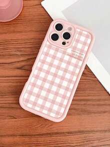 1 chiếc ốp lưng điện thoại tối giản, nhiều màu sắc, họa tiết kẻ caro, in hình khẩu hiệu, chất liệu mờ, có lỗ thoáng khí, phù hợp với 11/12/13/14/15/16 Pro Max/17/17 Pro/17 Pro Max/Air - Hồng - Xem 5