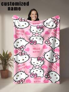 SANRIO 1件 Hello Kitty 主題客製化毛毯，可個性化姓名定制，以 Hello Kitty 為主角搭配愛心元素，可愛甜美風格，柔軟舒適，可機洗，適用於沙發、床鋪、旅行，送給家人朋友的完美禮物 - 彩色 - 查看 16