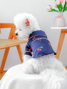 1件装宠物睡衣 樱桃图案 狗狗睡衣 宠物家居服 - 海军蓝 - 藏蓝色 - 查看 2