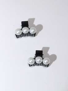 2pcs Pearl Hair Clips, Fashionable Minimalist Versatile, Suitable For Any Occasion - Black - View 2