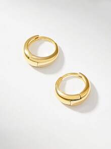 一对简约圆形耳环，镀金男女通用情侣饰品，时尚日常/旅行礼物，送给女朋友、情侣、闺蜜 - Earrings - 查看 3