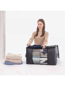 Storage Bags For Clothes And Quilts, Waterproof And Breathable, With PVC Window For Closet And Home - Grey - View 3