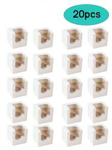 20 hộp đựng bánh cupcake đơn đã lắp ráp sẵn, kích thước 3.5"X3.5"X3.5", kèm khay bên trong, thích hợp cho tiệc cupcake và muffin. - Xem 9
