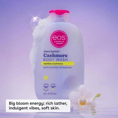Eos Travel Vanilla Cashmere Body Wash- Travel Size Body Wash, Hydrating, Moisturizing, Toiletries, Mini, Shea Butter, 2.5 Fl Oz