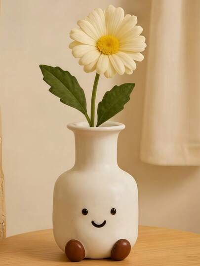 1pc Cute Smiling Face Vase For Home Use, Living Room, Desktop, Creative Home Decor, Dried Flowers, Fresh Flowers, Hydroponic