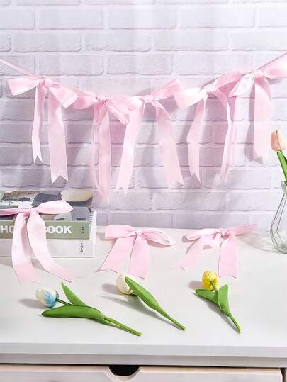 1 bộ dây trang trí nơ lớn, ruy băng satin đã được xâu sẵn, thích hợp trang trí cho đám cưới, lễ tốt nghiệp, kỷ niệm, tiệc cưới hỏi, tiệc mừng em bé, sinh nhật, Ngày của Mẹ, Ngày của Cha, tiệc độc thân.