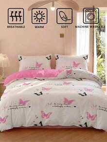 3件套Y2K蝴蝶、爱心、字母、星星和数字印花被套套装(1个被套+2个枕套,不含被芯),柔软亲肤的涤纶面料,适合全年使用,可用于主卧、客房和次卧。 - 彩色 - 查看 7