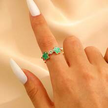 1枚时尚优雅油滴花朵开口戒指，百搭优雅，适合日常佩戴 - 彩色 - 查看 7