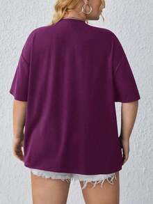 Plus Letter Graphic Drop Shoulder Tee California Plus Size-Shirt PurpleUnisex Casual-ShirtsCasual Short-Sleeve-Shirts Men And Women - 紫色 - 查看 3