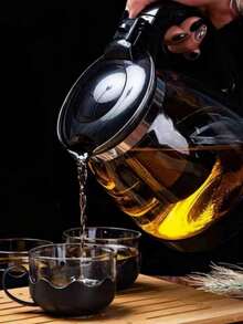 Juego de té Kung Fu de alta gama con tetera de vidrio de 1000 ml, tetera de vidrio borosilicato a prueba de fugas y resistente al calor, juego de tazas de té de cerámica, filtro de té de acero inoxidable, adecuado para temperaturas de -20 a 120 grados Cel - Negro - Ver 12