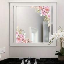 1片浪漫高端奢华粉色玫瑰玻璃贴纸，浴室镜面装饰，为浴室增添柔和氛围 - 均碼 - 查看 6